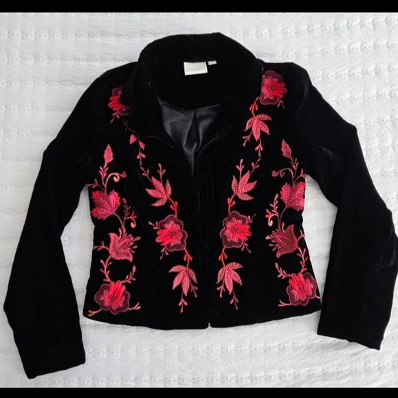 Anthropologie Black Blazer with Pink Floral Embroidery - Picture 1 of 12